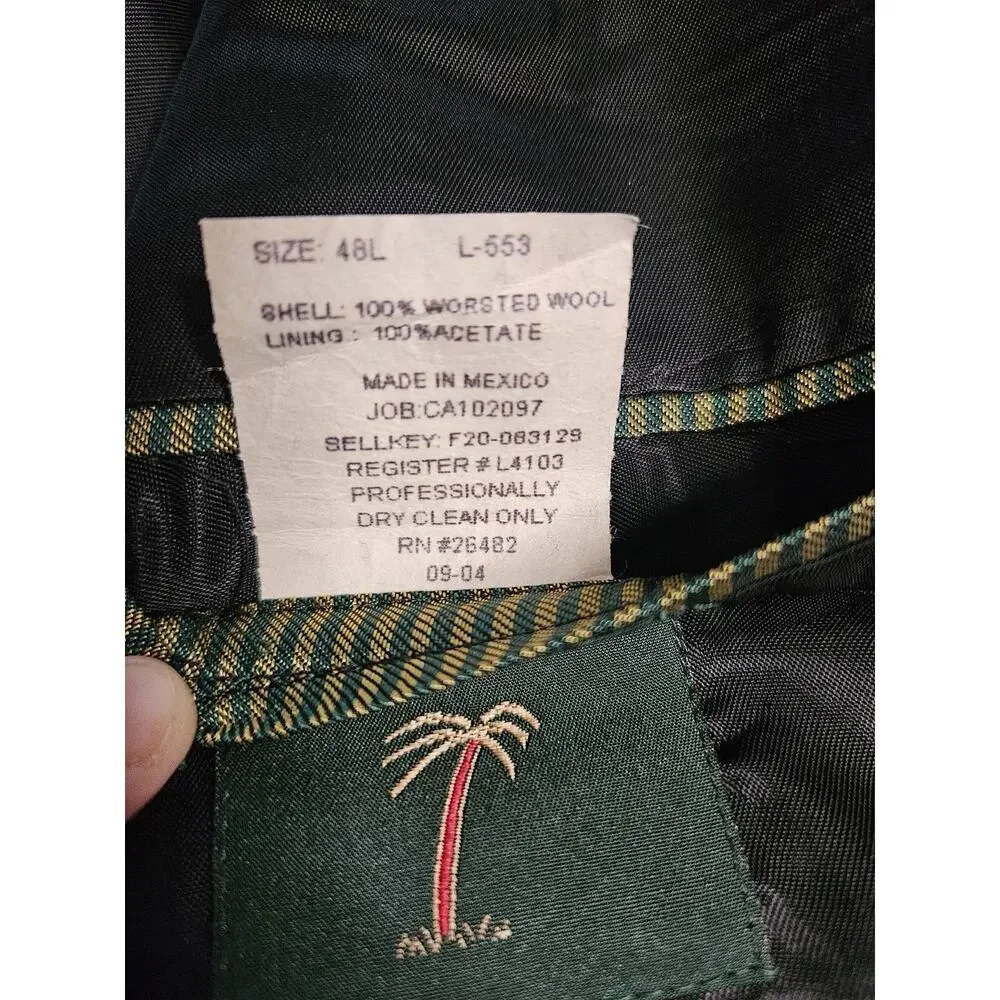 Palm Beach 48L Men’s Pinstripe Blazer Jacket 100% Worsted‎ Wool Black